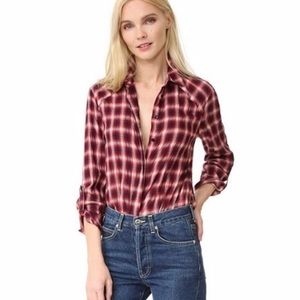Alice + Olivia Glenna Crinkle Plaid Button Down SM